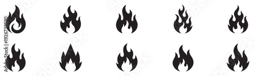 Set of fire flame vector icons. Collection of fire and flame icons. Bonfire icons, flaming elements. Vector Illustration.