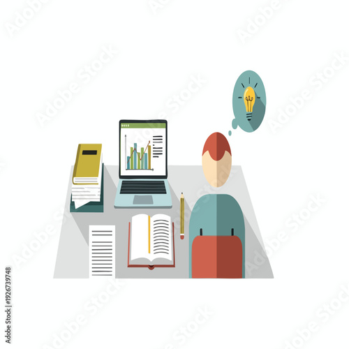 Professional Student Studying with Digital Devices and Books in Modern Workspace