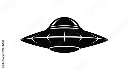 Classic flying saucer design presented in stark black silhouette