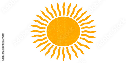 An abstract sun vector illustration featuring a hot orange and yellow solar star symbol with sunshine rays and flame design elements for a warm summer weather icon or logo sign