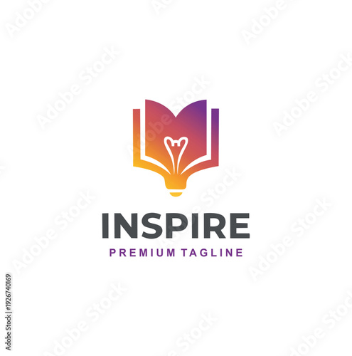 Professional modern inspire logo combining an open book and lightbulb.