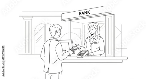 Man Making Bank Transaction At Counter.
