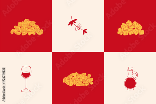 Italian Pasta Variety and Olive Oil Mediterranean Cuisine doodle