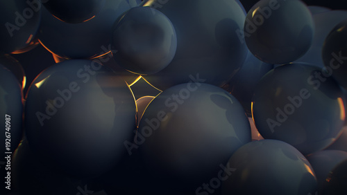 Abstract Cluster of Glossy Black Spheres 3D render