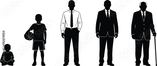 Silhouette Illustration Depicting the Stages of Human Life, from Childhood to Adulthood and Old Age, for Educational, Development, and Family Projects