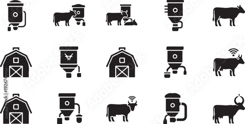 Black and white farm icons on clean background pattern