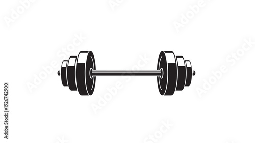 Barbell weight icon in black silhouette, gym and fitness equipment symbol for strength training isolated on white featuring weights, weightlifting, dumbbell with workout and exercise elements for