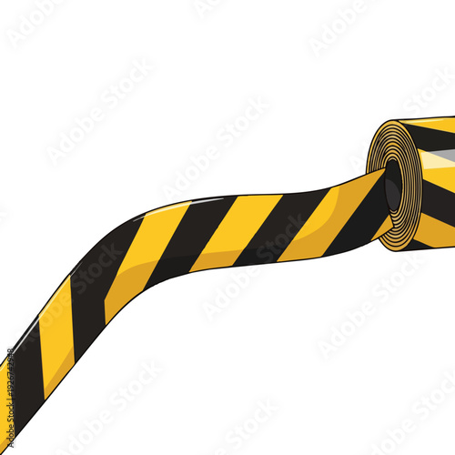 Unraveled Black and Yellow Caution Tape Showing Warning or Halt Signal