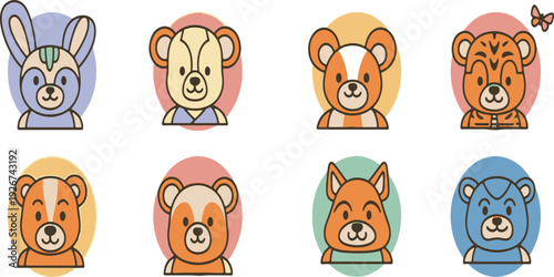 Whimsical Animal Portraits: A collection of adorable animal portraits. Each with its own unique charm and character, perfect for children's designs and joyful projects.