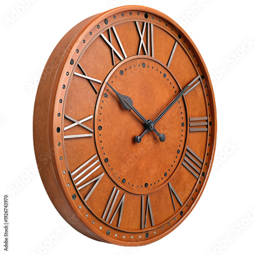 Elegant wooden clock with Roman numerals on wall