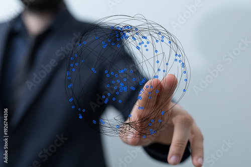 Tablou pe pânză Businessperson hand touching network of connections