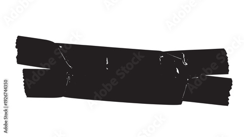 Black duct tape strips layered and torn on white background, grunge adhesive texture banner with copy space for text featuring masking, repair, patch with fix and mending elements for binding, seal