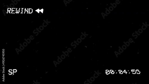 Analog television VHS rewind showing VHS rewind animation on a black background. 4K video