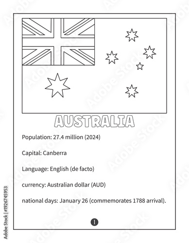 Australia National Flag Facts and Coloring Page for Kids