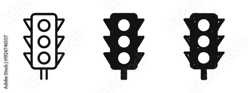 Traffic Light Icon Set: Road Signal Symbols in Outline, Solid, and Hand-Drawn Styles for Control