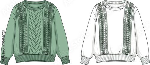 Green and white sweaters with leaf patterns green sweater knitwear