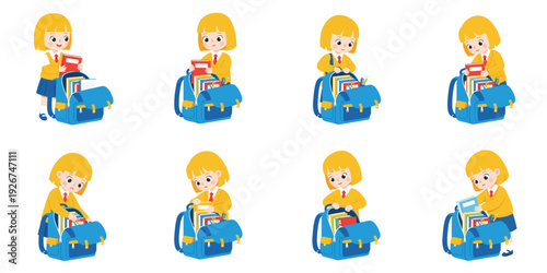 Schoolgirl with backpack and books