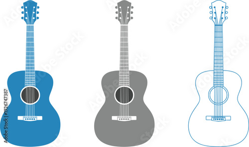 Collection of Guitar Illustrations in Various Colors and Styles for Music, Instrument, and Art Design Projects