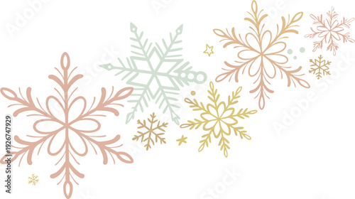 Pastel colored snowflakes on white background pink