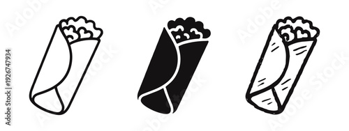 Burrito and Wrap Icon Collection - Modern Outline, Solid Glyph, and Artistic Sketch Styles
