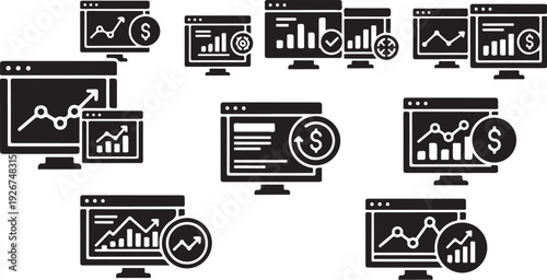 Financial data analysis on multiple computer screens displayed
