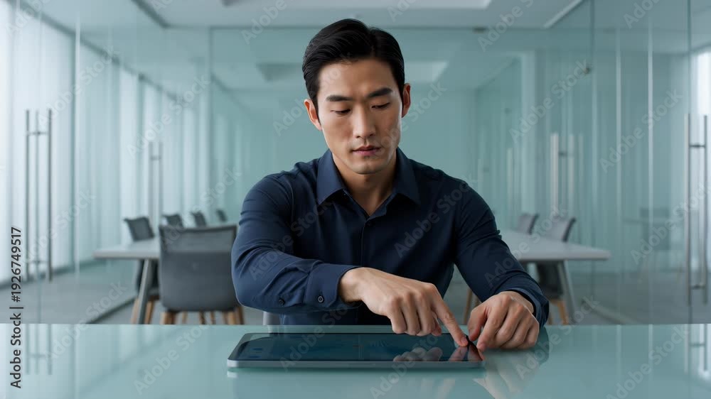 custom made wallpaper toronto digitalAsian Businessman Working on Tablet in Modern Office Meeting Room