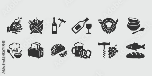 Artisan Breakfast Icon Set: Hand-Drawn Monochromatic Delights