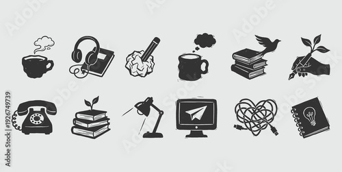 Hand-Drawn Creative Process Icons: Productivity & Communication Vector Set