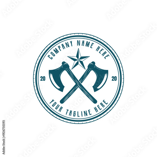 Vintage Crossed Axes Logo With Texas Star And Circular Frame