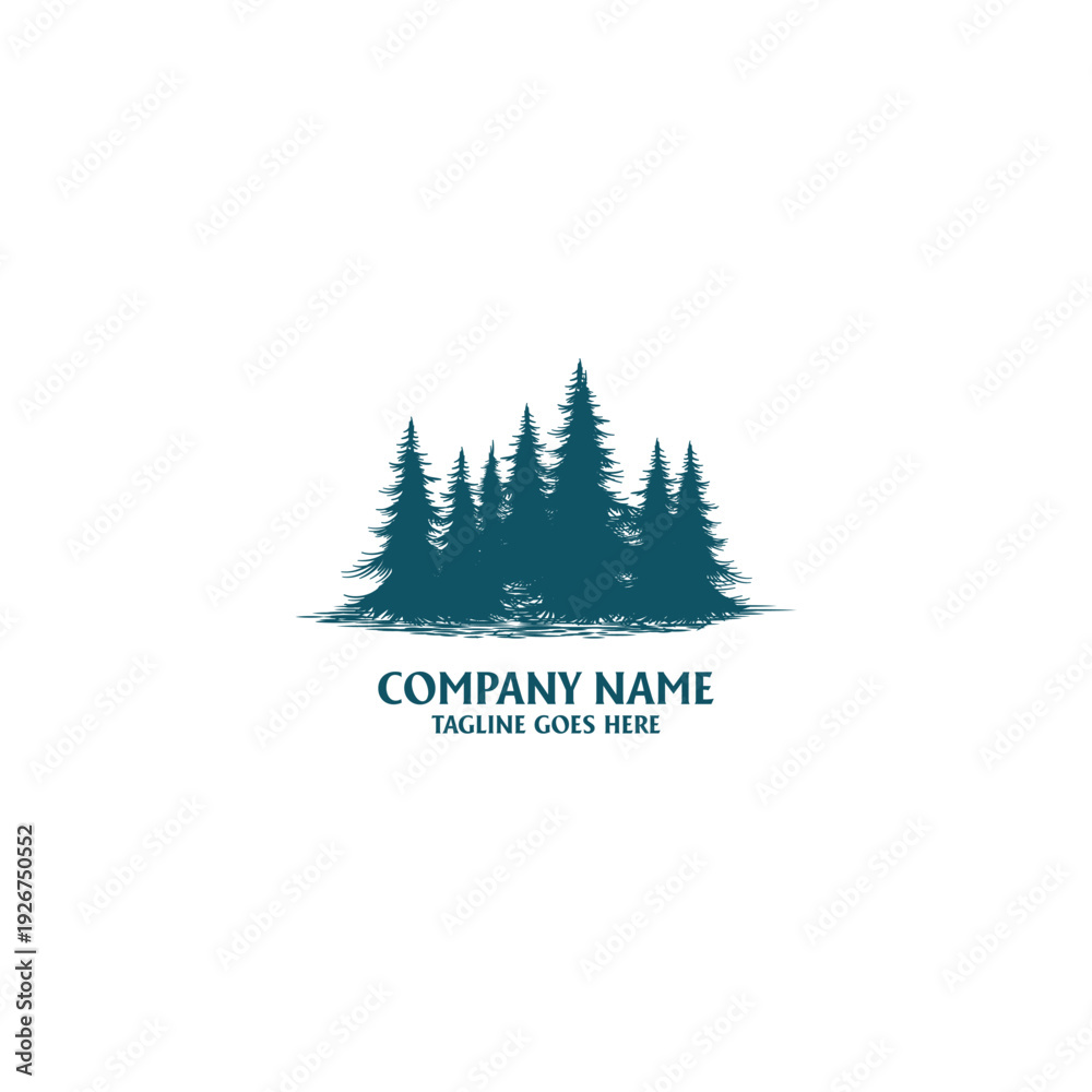 Fototapeta premium Green Pine Forest Silhouette Logo Design With Spruce Trees