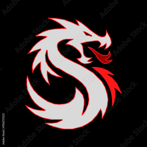 Wallpaper Mural White dragon S-shape mascot with red fire breath, mythical beast logo for gaming. Torontodigital.ca