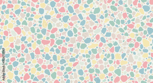 Seamless pastel terrazzo pattern with colorful stone chips on white background