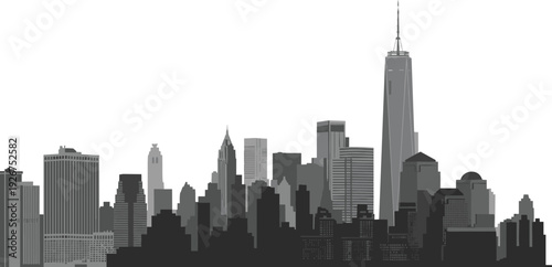 City skyline silhouette, urban skyscrapers, high-rise buildings, architectural design, metropolitan landscape, iconic skyline, modern cityscape, grayscale illustration, urban decor inspiration