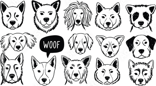 Scribble chalk or charcoal style dogs drawing. Hand drawn puppy sketches, wax crayon outline funny whimsical grunge charcoal art for tshirt print, placard, poster or isolated doodle stickers 2026