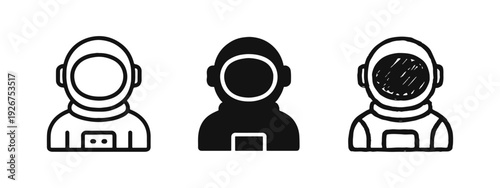 Astronaut Space Suit Icon Set in Outline, Filled, and Hand-Drawn Styles for Space Exploration Concepts