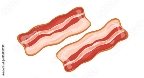 Two slices of raw marbled bacon with wavy edges and distinct pink and white layers are shown on a white background in a flat style.