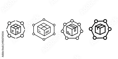 Package delivery icon set. box shipping, distribution and logistics service. product network, parcel sending. line art illustration