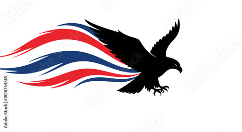 Flying eagle vector with red and blue trails. Created in silhouette style with black, red, and blue colors. isolated on White Background