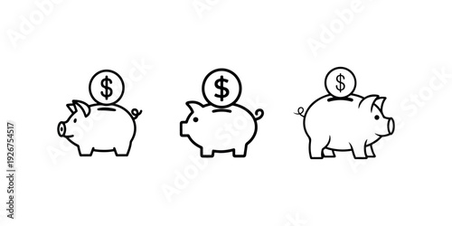 Piggy bank with dollar coin icon set for savings and investment concept finance money management personal budget wealth growth financial banking graphics