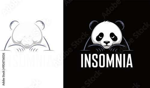 Insomnia Tired Panda Mascot Logo with Dark Circles and Bold Typography Flat Illustration