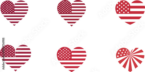 American patriotic heart silhouette icons