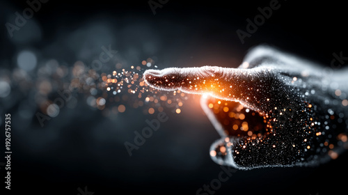 Glow touch particle hand digital art future wealth orange light spark trail