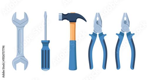 Collection of hand tools displayed in a flat graphic silhouette