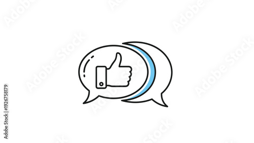 Social media concept illustration showing a thumbs up like icon inside overlapping speech bubbles for feedback and communication.