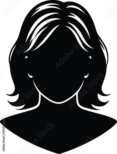 A black silhouette of a woman's head and shoulders with medium length hair