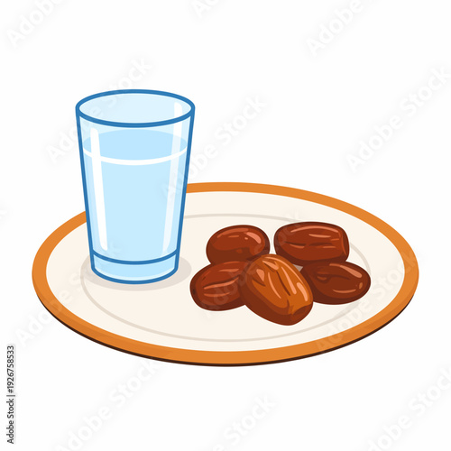 Glass of Water and Dates on a Plate.