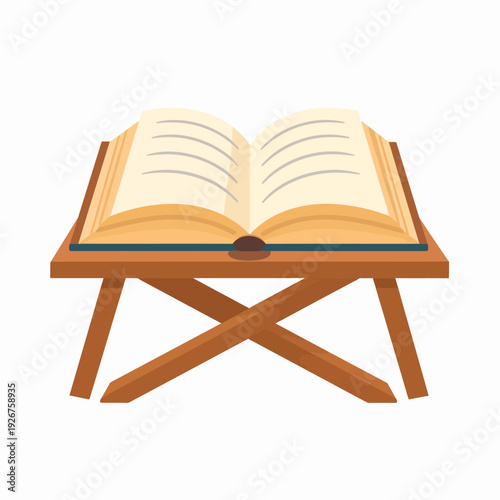 Open Holy Book on Wooden Stand Illustration.