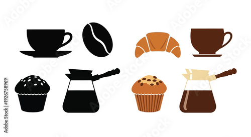 Coffee pastries and brewing equipment in a dark silhouette