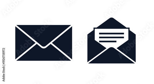 Two black envelope icons one closed and one open silhouette