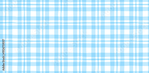 Cute light blue checkered vichy print in kid's style. Tartan seamless pattern. Vector illustration of tartan vichy plaid for textile, packaging and fabric print in picnic style.	